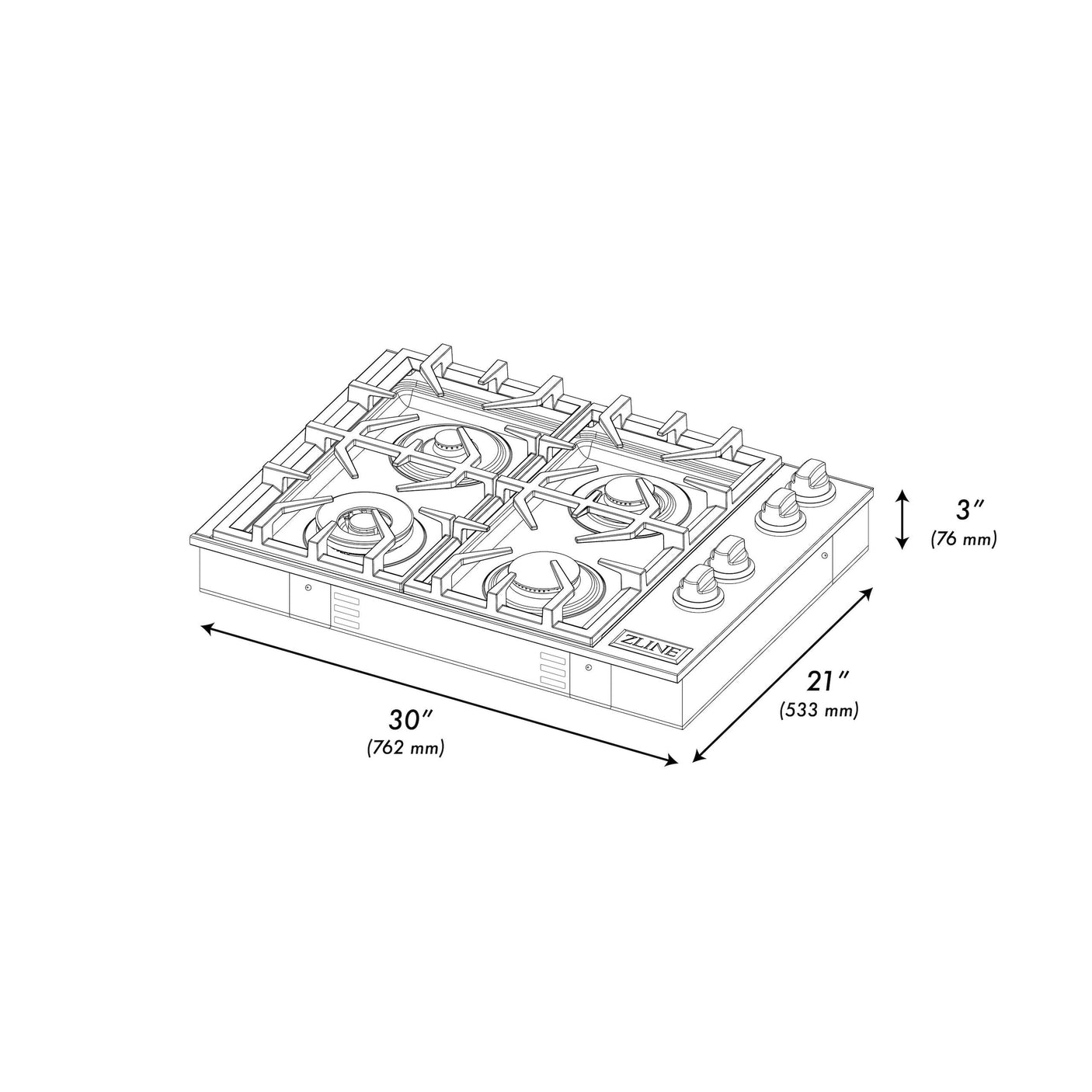 ZLINE 30" Gas Cooktop with 4 Gas Brass Burners (RC-BR-30)