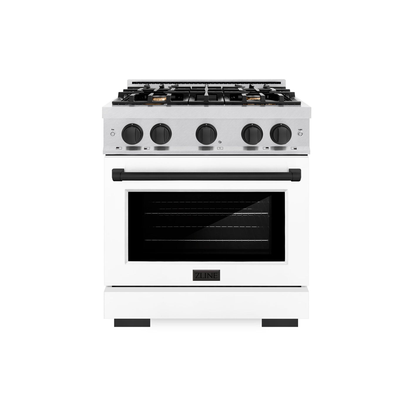 ZLINE Autograph Edition 30 in. 4.2 cu. ft. Select Gas Range with 4 Burner Cooktop and Convection Gas Oven in DuraSnow' Stainless Steel with White Matte Door and Matte Black Accents (HGRSZ-WM-30-MB)