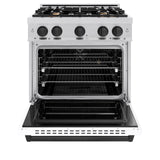 ZLINE Autograph Edition 30 in. 4.2 cu. ft. Classic Dual Fuel Range with 4 Burner Gas Cooktop and Electric Convection Oven in Stainless Steel with White Matte Door and Matte Black Accents (CDRZ-WM-30-MB)