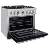 ZLINE 36 in. 5.2 cu. ft. Select Gas Range with 6 Burner Cooktop and Convection Gas Oven in Stainless Steel with Black Matte Door (HGR-BLM-36)