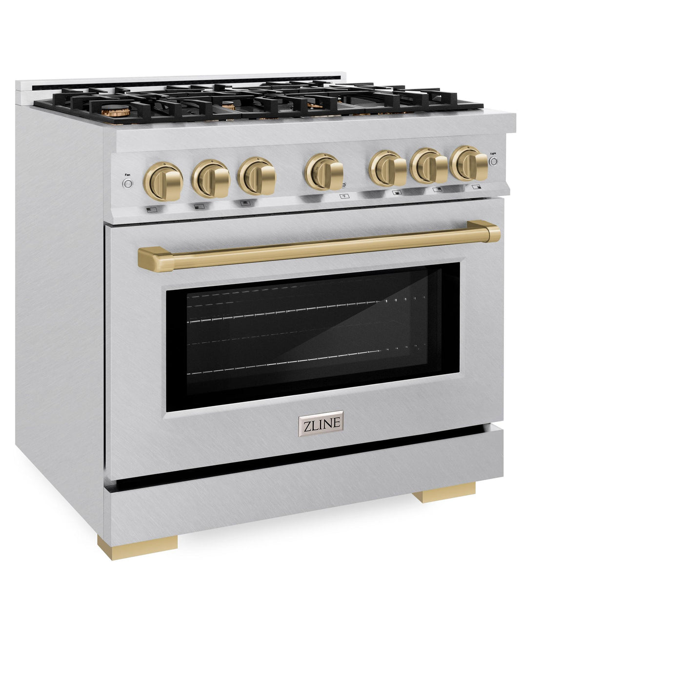 ZLINE Autograph Edition 36 in. 5.2 cu. ft. Select Dual Fuel Range with 6 Burner Gas Cooktop and Electric Convection Oven in DuraSnow' Stainless Steel with Champagne Bronze Accents (HDRSZ-36-CB)