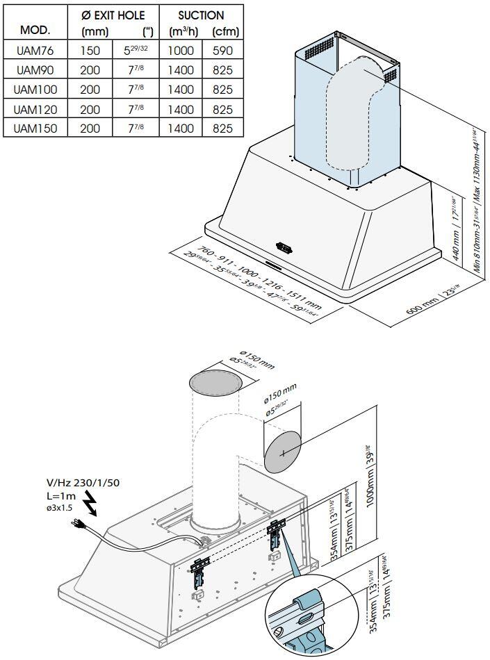 Majestic 60 Inch Blue Wall Mount Convertible Range Hood