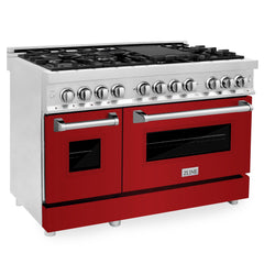 ZLINE 48 in. Dual Fuel Range with Gas Stove and Electric Oven in Stainless Steel (RA48) [Color: Red Gloss]