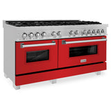 ZLINE 60 in. 7.4 cu. ft. Dual Fuel Range with Gas Stove and Electric Oven in DuraSnow Stainless Steel and Colored Door Options (RAS-60) [Color: DuraSnow Stainless Steel with Red Matte Door]