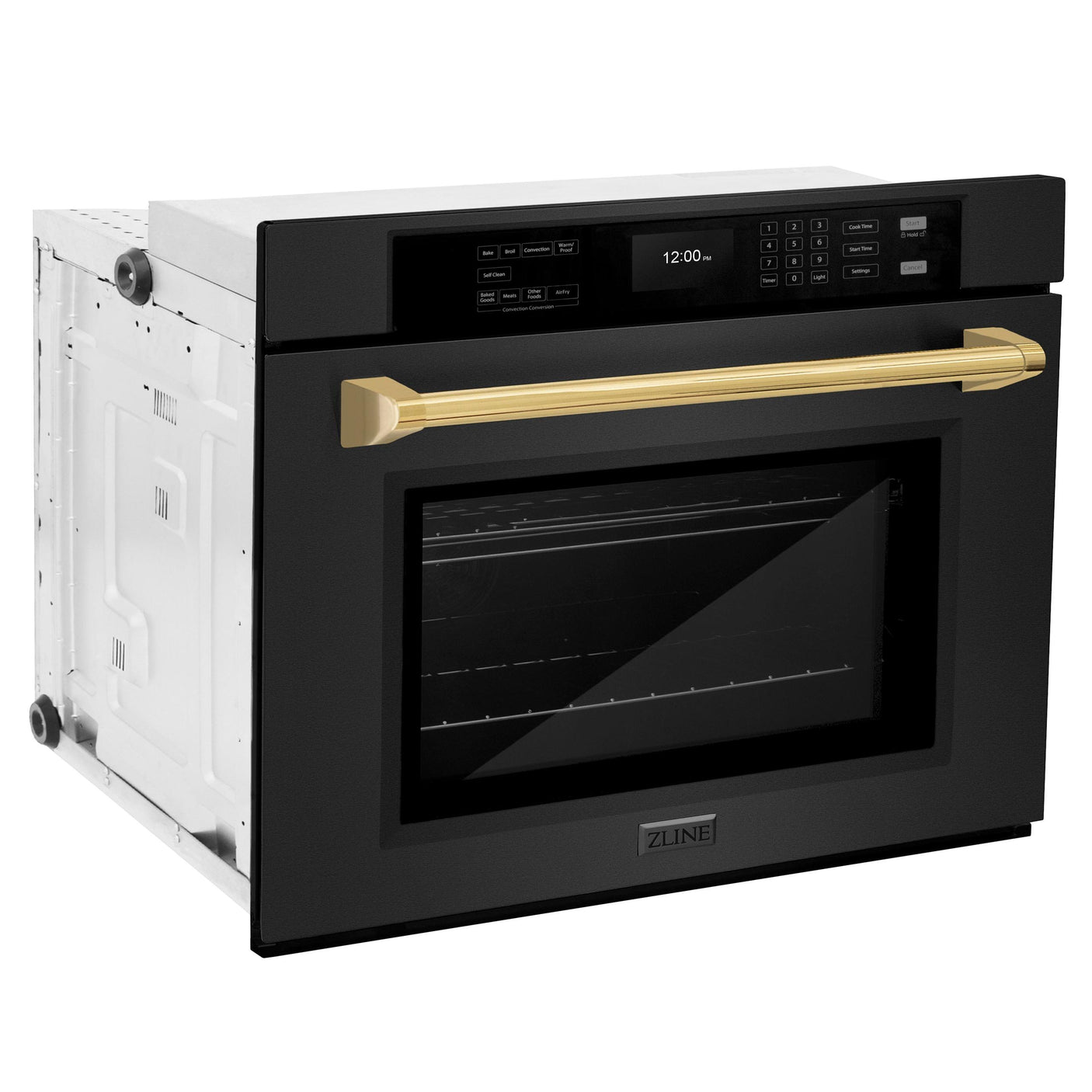 ZLINE 30 in. Autograph Edition Professional True Convection Single Wall Oven with Air Fry and Self Clean in Black Stainless Steel with Champagne Bronze Handle (WASBZ-30-CB)