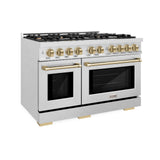 ZLINE Autograph Edition 48 in. 6.7 cu. ft. Select Double Oven Dual Fuel Range with 8 Burner Gas Cooktop in DuraSnow' Stainless Steel and Champagne Bronze Accents (HDRSZ-48-CB)