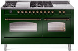 Nostalgie II 60 Inch Dual Fuel Liquid Propane Freestanding Range in Emerald Green with Bronze Trim