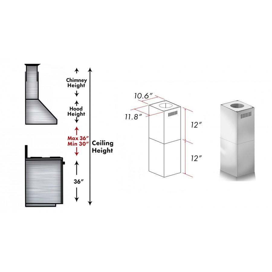 ZLINE 2-12 in. Short Chimney Pieces for 7.8 ft. to 8 ft. Ceilings (SK-597i-304)