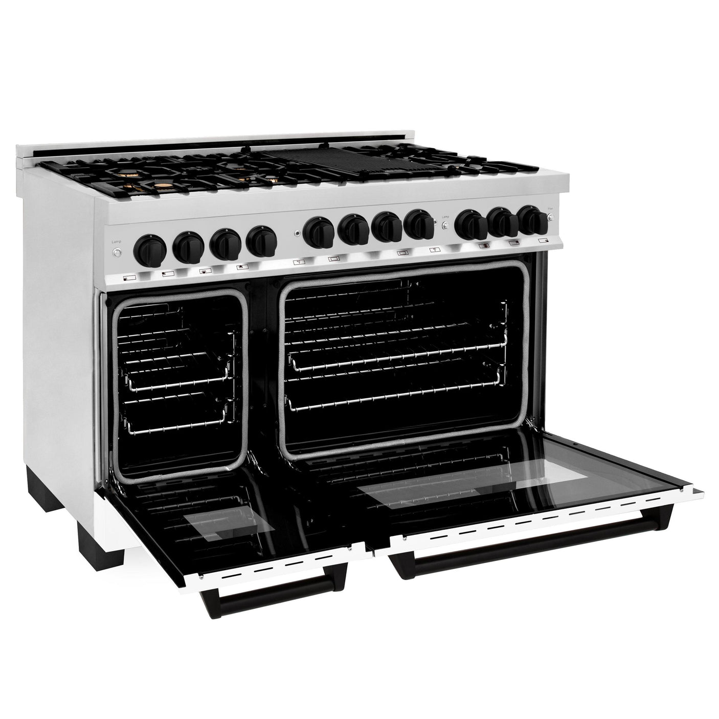 ZLINE Autograph Edition 48" 6.0 cu. ft. Range with Gas Stove and Gas Oven in Stainless Steel with White Matte Door with Accents (RGZ-WM-48) [Color: Matte Black]