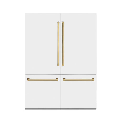 ZLINE 60" Autograph Edition 32.2 cu. ft. Built-in 4-Door French Door Refrigerator with Internal Water and Ice Dispenser in White Matte with Polished Gold Accents (RBIVZ-WM-60-G)