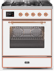 Majestic II 30 Inch Dual Fuel Liquid Propane Freestanding Range in White with Copper Trim