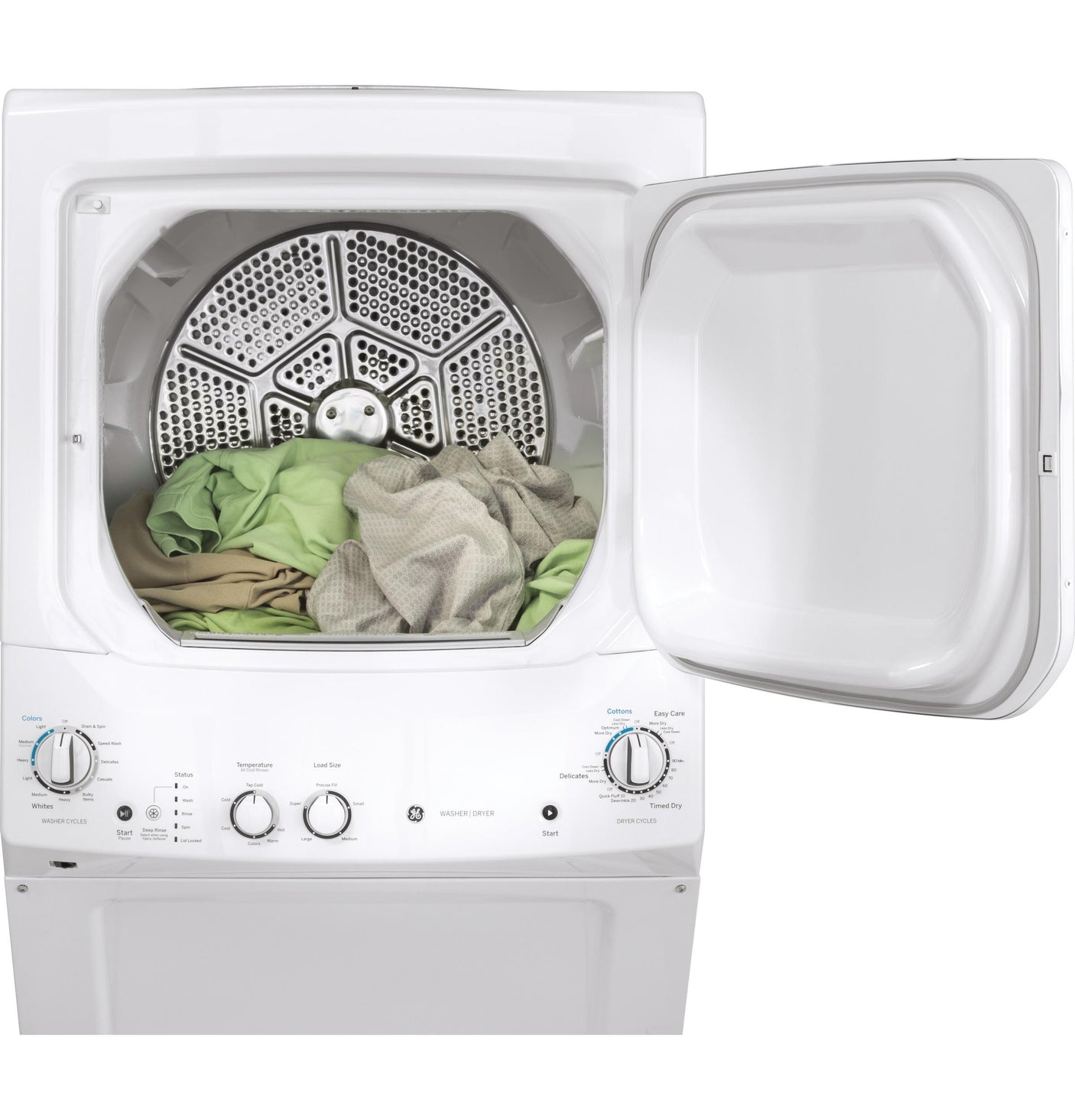 GE Unitized Spacemaker® 3.8 cu. ft. Capacity Washer with Stainless Steel Basket and 5.9 cu. ft. Capacity Gas Dryer