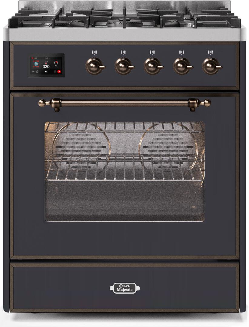 Majestic II 30 Inch Dual Fuel Natural Gas Freestanding Range in Matte Graphite with Bronze Trim