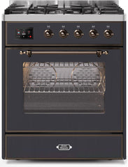 Majestic II 30 Inch Dual Fuel Natural Gas Freestanding Range in Matte Graphite with Bronze Trim