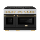 ZLINE Autograph Edition 48 in. 6.7 cu. ft. Paramount Double Oven Gas Range with 8 Burner Cooktop in DuraSnow' Stainless Steel with Black Matte Doors and Champagne Bronze Accents (SGRSZ-BLM-48-CB)