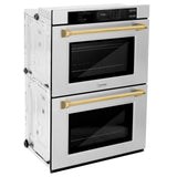 ZLINE 30 in. Autograph Edition Professional True Convection Double Wall Oven with Air Fry and Self Clean in Stainless Steel with Polished Gold Handles (WADZ-30-G)