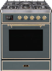 Majestic II 30 Inch Dual Fuel Liquid Propane Freestanding Range in Blue Grey with Brass Trim