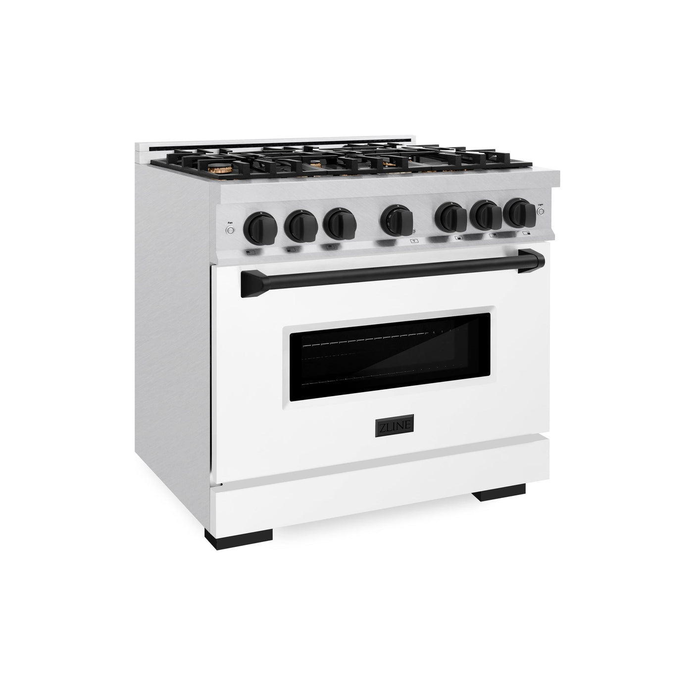 ZLINE Autograph Edition 36 in. 5.2 cu. ft. Classic Gas Range with 6 Burner Cooktop and Convection Gas Oven in DuraSnow' Stainless Steel with White Matte Door and Matte Black Accents (CGRSZ-WM-36-MB)