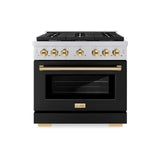 ZLINE Autograph Edition 36 in. 5.2 cu. ft. Paramount Dual Fuel Range with 6 Burner Gas Cooktop and Electric Convection Oven in Stainless Steel with Black Matte Door and Polished Gold Accents (SDRZ-BLM-36-G)