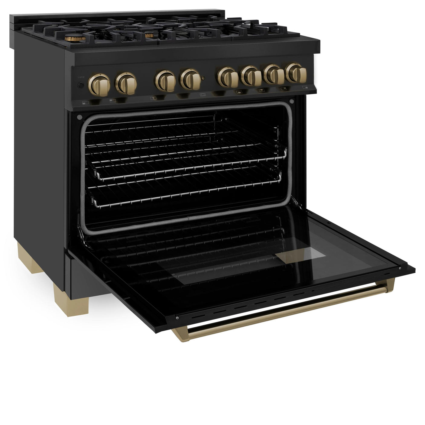 ZLINE Autograph Edition 36" 4.6 cu. ft. Dual Fuel Range with Gas Stove and Electric Oven in Black Stainless Steel with Accents (RABZ-36) [Color: Champagne Bronze]