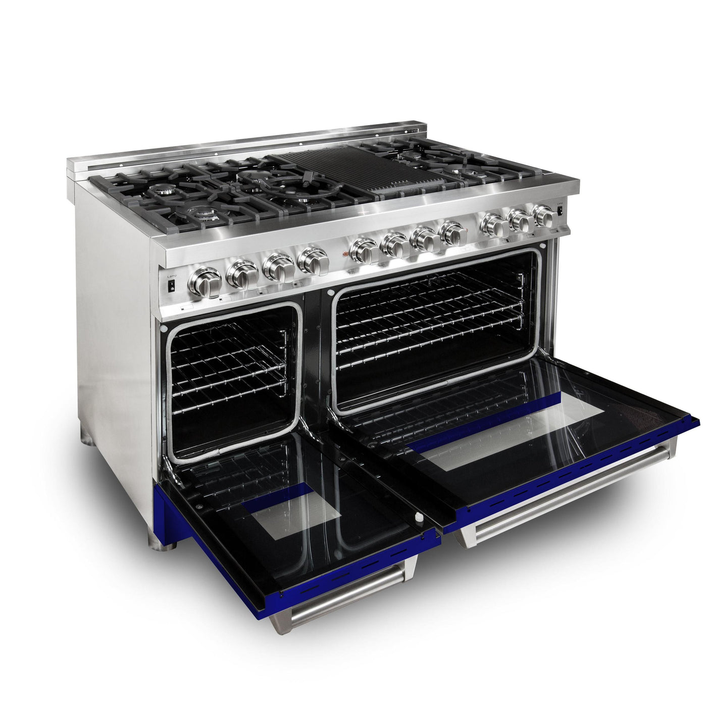 ZLINE 48 in. Dual Fuel Range with Gas Stove and Electric Oven in Stainless Steel (RA48) [Color: Blue Gloss]