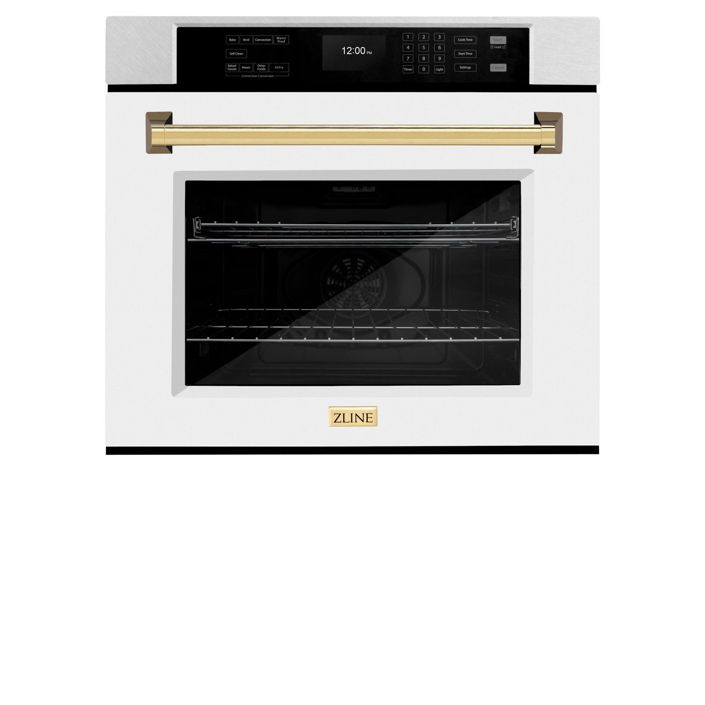 ZLINE 30 in. Autograph Edition Professional True Convection Single Wall Oven with Air Fry and Self Clean in DuraSnow' Stainless Steel with White Matte Door and Polished Gold Handle (WASSZ-WM-30-G)