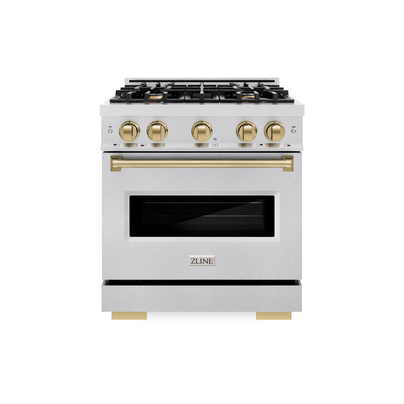 ZLINE Autograph Edition 30 in. 4.2 cu. ft. Classic Dual Fuel Range with 4 Burner Gas Cooktop and Electric Convection Oven in DuraSnow' Stainless Steel with Champagne Bronze Accents (CDRSZ-30-CB)