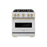 ZLINE Autograph Edition 30 in. 4.2 cu. ft. Classic Dual Fuel Range with 4 Burner Gas Cooktop and Electric Convection Oven in DuraSnow' Stainless Steel with Champagne Bronze Accents (CDRSZ-30-CB)