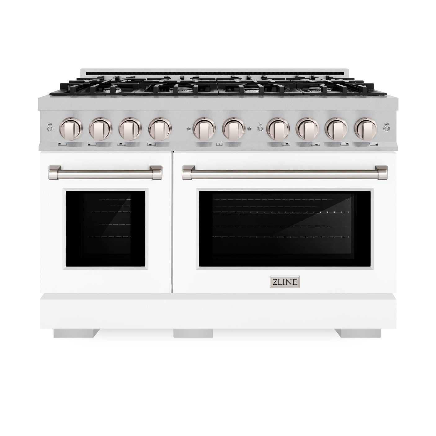 ZLINE 48 in. 6.7 cu. ft. Select Double Oven Dual Fuel Range with 8 Burner Gas Cooktop in DuraSnow' Stainless Steel with Black Matte Doors (HDRS-BLM-48)