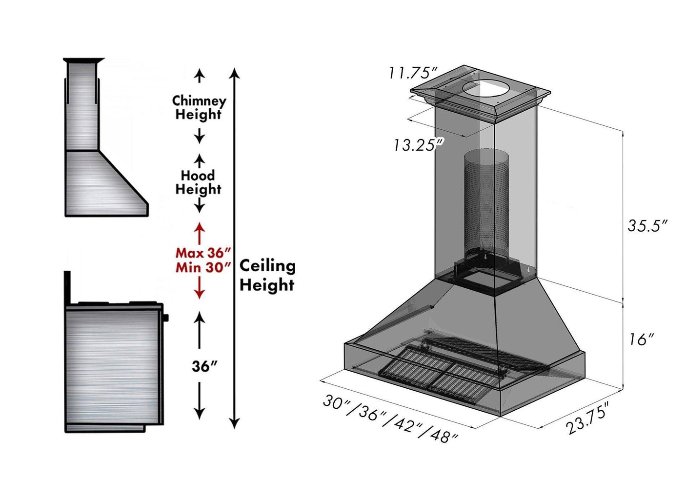 ZLINE Ducted DuraSnow Stainless Steel Range Hood with Red Gloss Shell (8654RG)