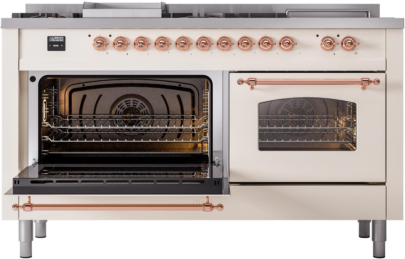 Nostalgie II 60 Inch Dual Fuel Liquid Propane Freestanding Range in Antique White with Copper Trim