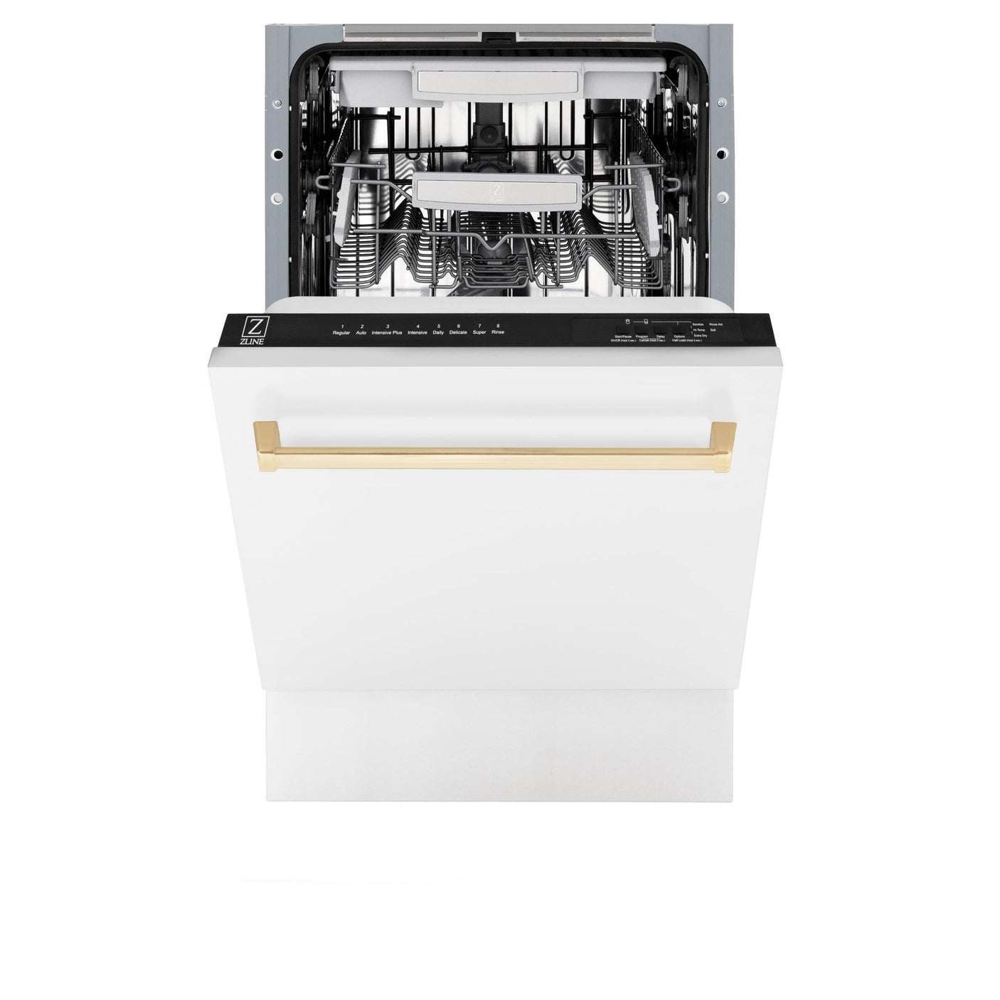 ZLINE Autograph Edition 18" Compact 3rd Rack Top Control Dishwasher in White Matte with Accent Handle, 51dBa (DWVZ-WM-18) [Color: Gold]