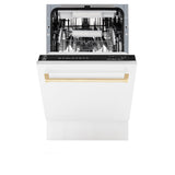 ZLINE Autograph Edition 18" Compact 3rd Rack Top Control Dishwasher in White Matte with Accent Handle, 51dBa (DWVZ-WM-18) [Color: Gold]