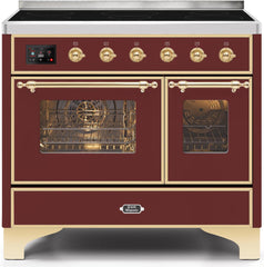 Majestic II 40 Inch Electric Freestanding Range in Burgundy with Brass Trim