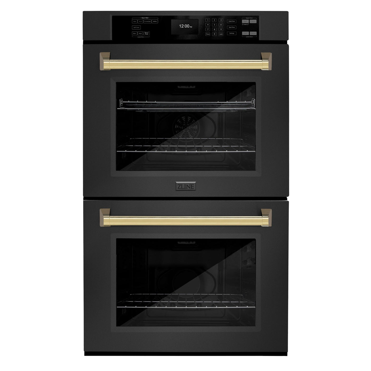 ZLINE 30 in. Autograph Edition Professional True Convection Double Wall Oven with Air Fry and Self Clean in Black Stainless Steel with Polished Gold Handles (WADBZ-30-G)