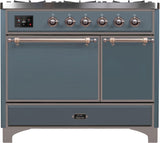 Majestic II 40 Inch Dual Fuel Natural Gas Freestanding Range in Blue Grey with Bronze Trim