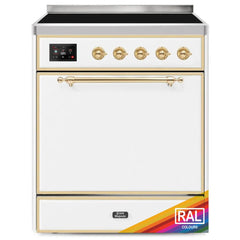 ILVE Majestic II 30 UMI30QNE3RAG Freestanding Electric Range with Induction Single Oven with Solid Door in RAL Color with Brass knobs