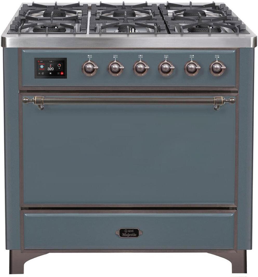 36 Inch Dual Fuel Liquid Propane Freestanding Range in Blue Grey with Bronze Trim