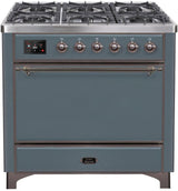 36 Inch Dual Fuel Liquid Propane Freestanding Range in Blue Grey with Bronze Trim