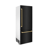 ZLINE 30" Autograph Edition 16.1 cu. ft. Built-in 2-Door Bottom Freezer Refrigerator with Internal Water and Ice Dispenser in Black Stainless Steel with Polished Gold Accents (RBIVZ-BS-30-G)