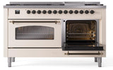 Nostalgie II 60 Inch Dual Fuel Natural Gas Freestanding Range in Antique White with Bronze Trim