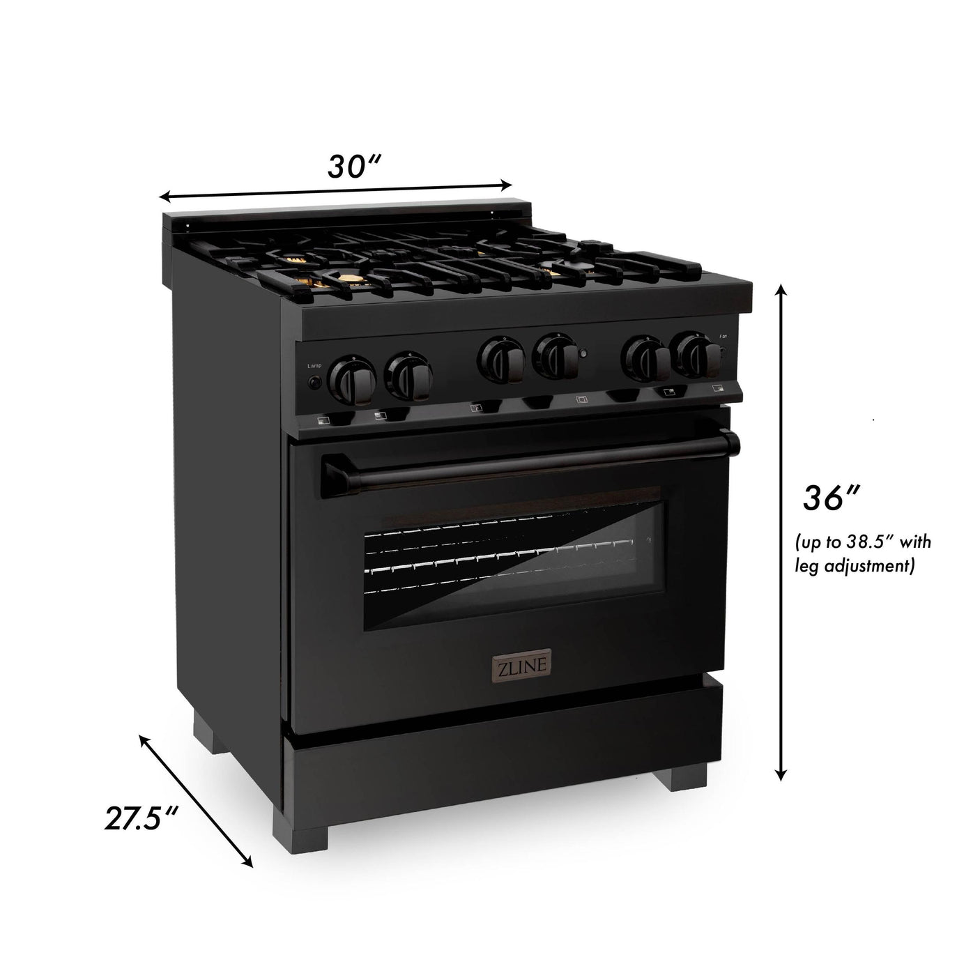 ZLINE 30" 4.0 cu. ft. Range with Gas Stove and Gas Oven in Black Stainless Steel with Brass Burners (RGB-BR-30)