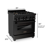 ZLINE 30" 4.0 cu. ft. Range with Gas Stove and Gas Oven in Black Stainless Steel with Brass Burners (RGB-BR-30)