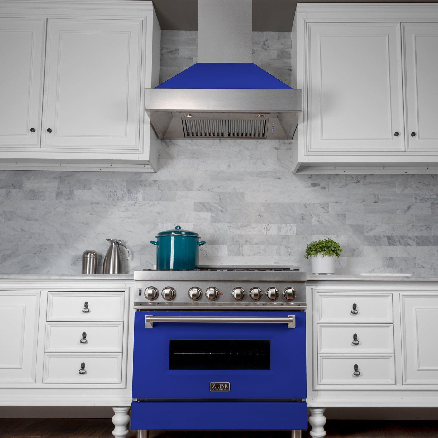 ZLINE 30 in. 4.0 cu. ft. Dual Fuel Range with Gas Stove and Electric Oven in All DuraSnow Stainless Steel with Color Door Options (RAS-SN-30) [Color: Blue Matte]