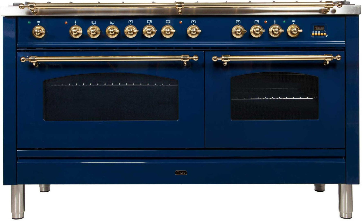 60" Nostalgie Series Freestanding Double Oven Dual Fuel Range with 8 Sealed Burners and Griddle in Blue