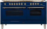 60" Nostalgie Series Freestanding Double Oven Dual Fuel Range with 8 Sealed Burners and Griddle in Blue