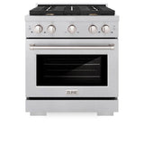 ZLINE 30 in. 4.2 cu. ft. Paramount Dual Fuel Range with Gas Cooktop and Electric Convection Oven in DuraSnow' Stainless Steel with 4 Brass Burners (SDRS-BR-30)