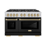 ZLINE Autograph Edition 48 in. 6.7 cu. ft. Select Double Oven Gas Range with 8 Burner Cooktop in Stainless Steel with Black Matte Doors and Champagne Bronze Accents (HGRZ-BLM-48-CB)