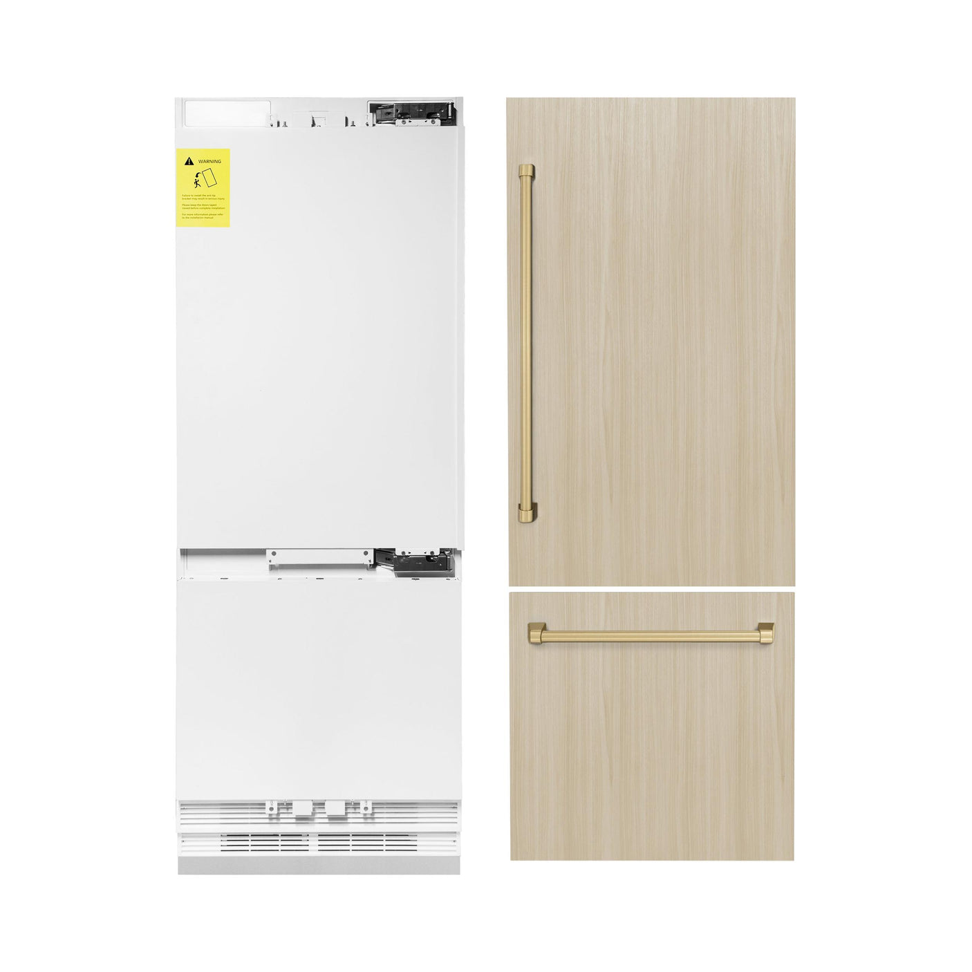 ZLINE Autograph Edition 30 in. 16.1 cu. ft. Panel Ready Built-in 2-Door Bottom Freezer Refrigerator with Internal Water and Ice Dispenser with Champagne Bronze Handles (RBIVZ-30-CB)