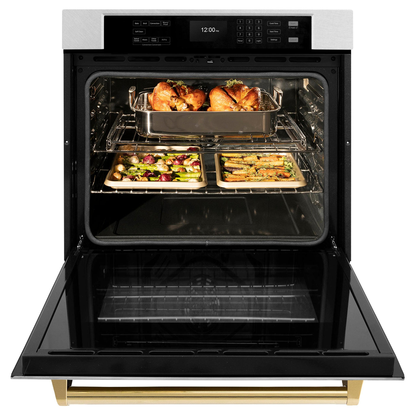 ZLINE 30 in. Autograph Edition Professional True Convection Single Wall Oven with Air Fry and Self Clean in DuraSnow' Stainless Steel with Polished Gold Handle (WASSZ-30-G)